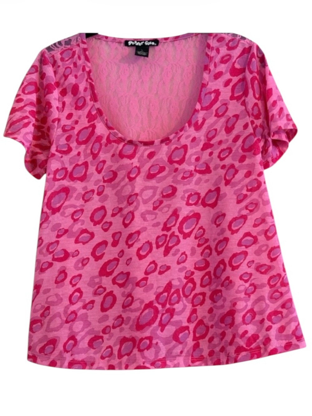 Planet Gold Pink Leopard Animal Print Lace Back Scoop Neck Top L